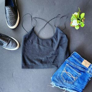 PINK black spaghetti strapped cropped tank